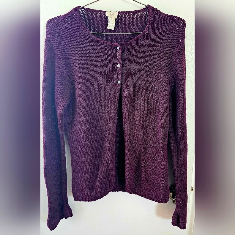 J. Jill - Women's Silk & Cotton Blend Cardigan Sweater - Size Small - Purple
